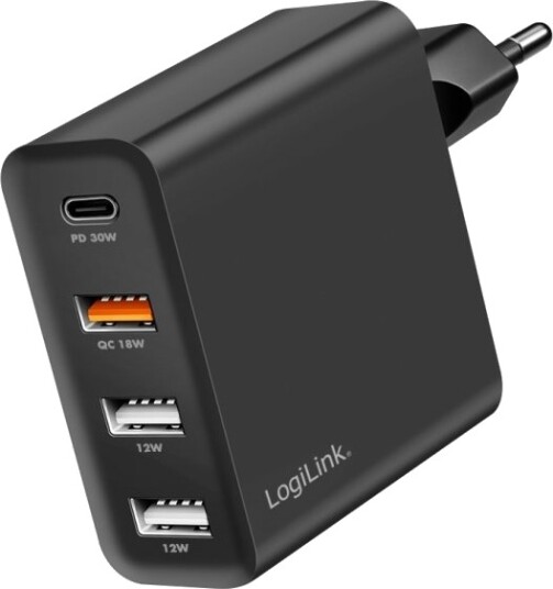 Logilink Usb-Ladeadapter 3X Usb-A Qc 1X Usb-C Pd Svart Europlugg 48 W Gan-Teknologi Pa0377