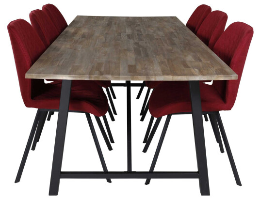 Venture Design Malang & Gemma spisegruppe Natur/rød 6 st stoler & bord 250 x 100 cm