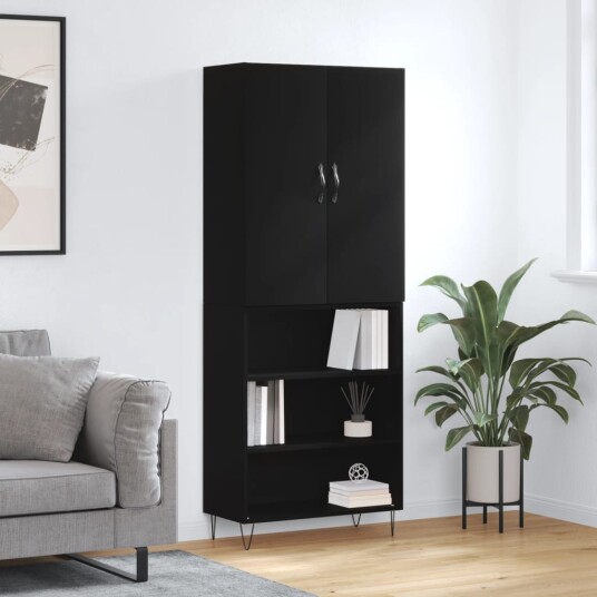 vidaXL Highboard svart 69,5x34x180 cm konstruert tre 8720845475369