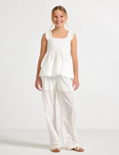 Lindex Trousers With Broderie Anglaise White 170 Lindex Trousers With Broderie Anglaise White 170