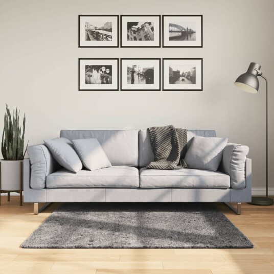 Teppe HUARTE kort luv mykt og vaskbart antrasitt 120x120 cm