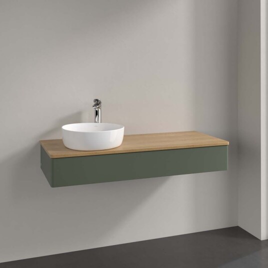 Villeroy & Boch Antao Servantskap med 1 skuff 120x50x19 cm m/lys Grønn Matt/Eik Villeroy & Boch Antao Servantskap med 1 skuff 120x50x19 cm m/lys Grønn Matt/Eik