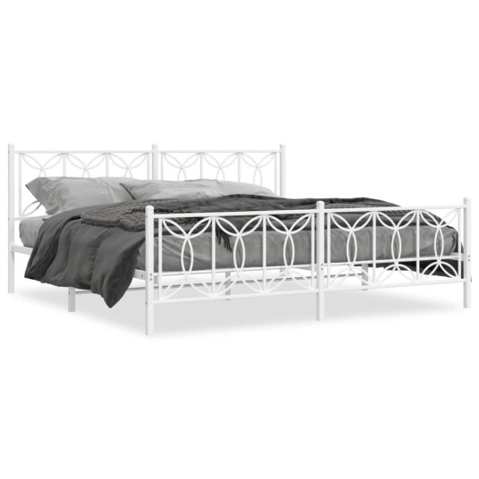 Sengeramme i metall med hode- og fotgavl hvit 200x200 cm 8721102644658