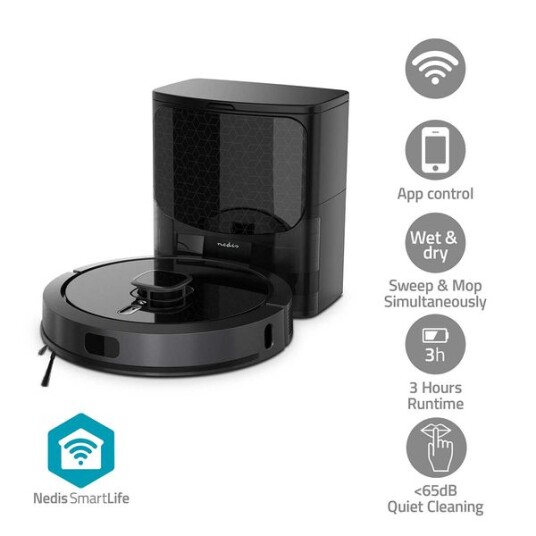 Nedis SmartLife Robotstøvsuger med Lasernavigasjon og Wi-Fi - 180 min Driftstid - Svart Nedis SmartLife Robotstøvsuger med Lasernavigasjon og Wi-Fi - 180 min Driftstid - Svart
