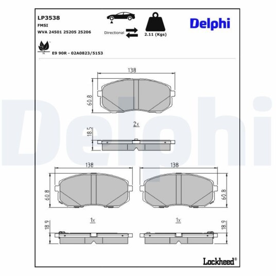 Bremseklosser DELPHI LP3538 Bremseklosser DELPHI LP3538