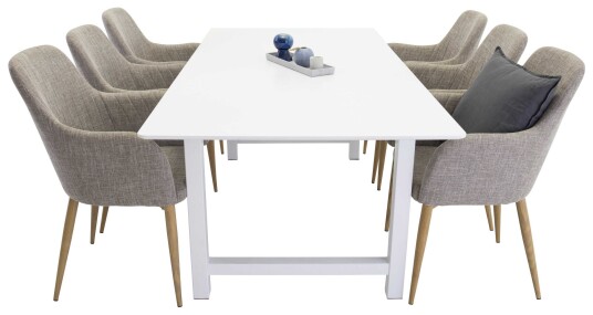 Venture Design Count & Comfort spisegruppe Hvit/grå 6 st stoler & bord 220 x 100 cm