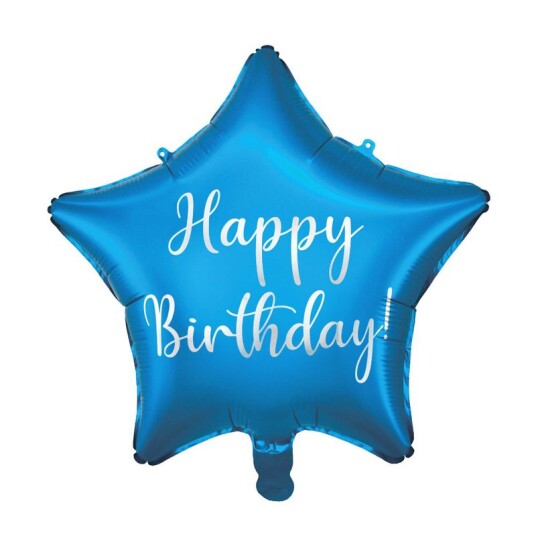 Folieballong – "Happy Birthday" Stjerne 20 cm – Blå