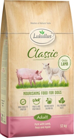 Lukullus Tørrfôr Classic Svin & Ny Oppskrift Lam 12 kg