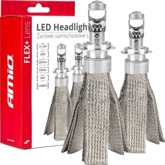 Led Bilpærer H7 Flex + Canbus Linse 6000K Amio-03660