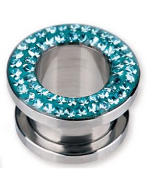 Piercing Tunnel med Lys Blå Stener Strl 14 mm