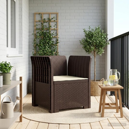 vidaXL 1 seters Stol med Pute Rattan Utseende PP Brun