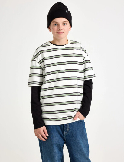 Lindex T Shirt Skate Stripe Cream 146/152 Lindex T Shirt Skate Stripe Cream 146/152