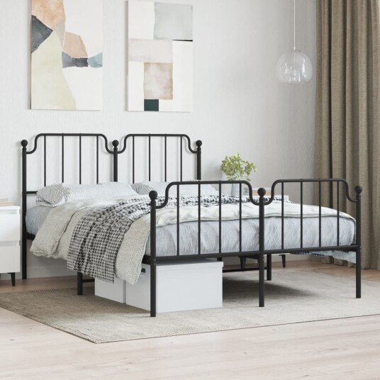 vidaXL Sengeramme i metall med hode- og fotgavl svart 140x190 cm 8721012212145