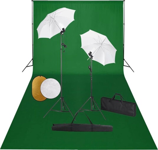 vidaXL Fotostudiosett med lamper, paraplyer, bakgrunn og reflektor