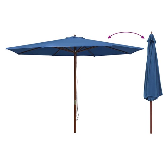 vidaXL Parasoll med trestang 350 cm blå