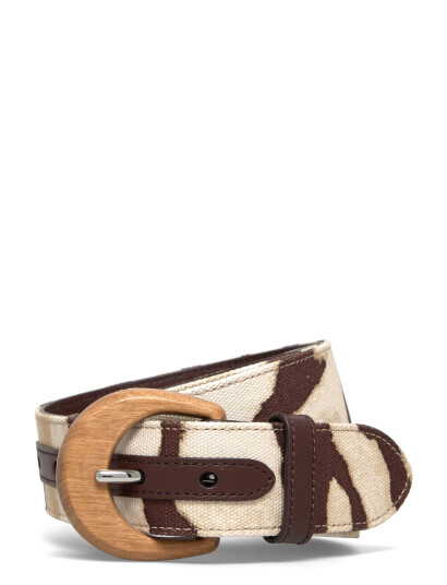 Lauren Ralph Lauren Zebra-Print Wood-Buckle Wide Belt - Beige - M Lauren Ralph Lauren Zebra-Print Wood-Buckle Wide Belt - Beige - M