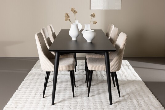 Ellis Spisegruppe 230 cm Rektangulær med 6 Leone stoler Sort/Beige