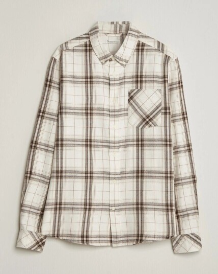 KnowledgeCotton Apparel Regular Fit Check Melange Flannel Shirt Cream