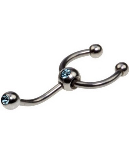 Utgått Øyenbrynspiercing med Hestesko og Blå Stener 1.2 x 8 mm