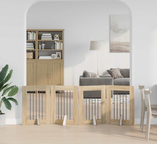 Vidaxl Foldbar Hundegitter Med Stativer 4 Stk. Sonoma Eik 241 cm