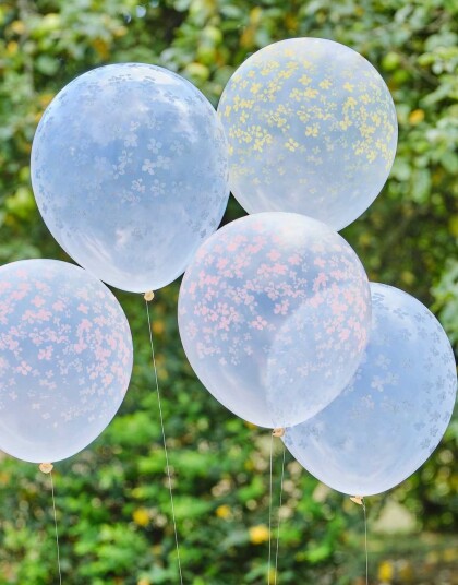 5 stk 30 cm Gjennomsiktige Ballonger med Blomstermotiv Hello Spring!
