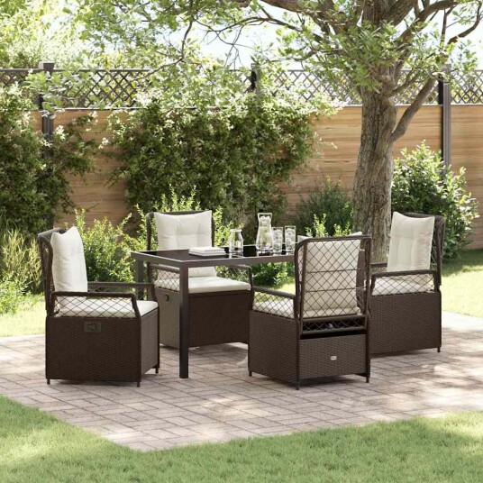 5 Delt Hage Spisebord Sett Brun Poly Rattan