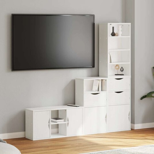 TV enheter med oppbevaring 4 delers ODDA hvit heltre furu