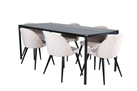 Venture Design Pelle & Velvet spisegruppe Beige/svart 6 stoler & bord 190 x 90 cm