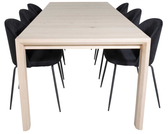 Venture Design Slider & Wrinkles spisegruppe Natur/svart 6 st stoler & bord 170 x 95 cm