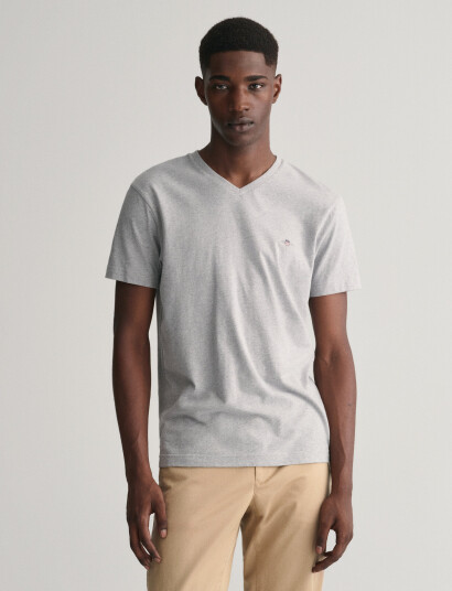 GANT Slim Shield V-Neck T-Shirt - Grey - XXL