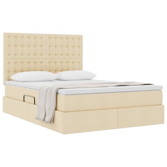 Seng med lagring og madrass Creme 140 x 200 cm Polyester