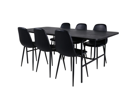 Venture Home Unos Spisegruppe 200 cm Rektangulær med 6 Polar Stoler Sort