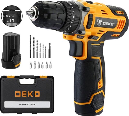 Deko Tools Batteridrevet Slagbormaskin Med 2 Batterier Og Bits (12 v) Deko Tools Batteridrevet Slagbormaskin Med 2 Batterier Og Bits (12 v)