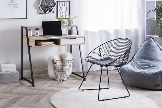 Skrivebord Calzona 100 cm med Oppbevaring Skuff + Hylle Lysebrun/Hvit/Svart