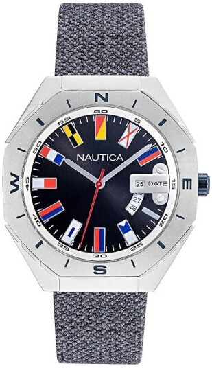 Nautica Herreklokke NAPBPS012 Battery Park Sort/Tekstil Ø44 mm