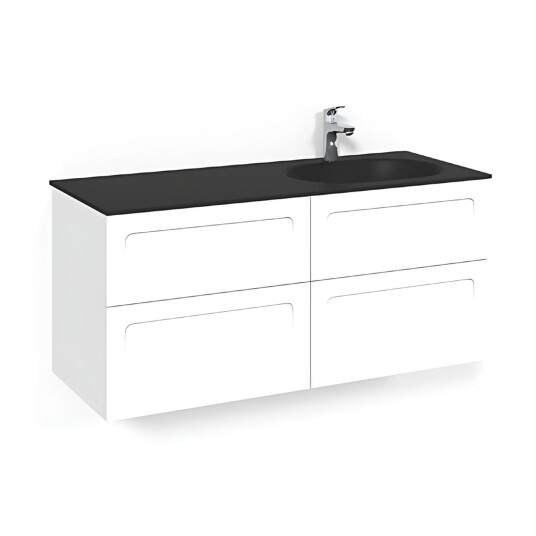 Macro Design Crown Servantskap 4-skuff - med Høyre Glasservant 120cm Hvit / Shape Glass Edge Svart