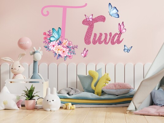 Wallstickers Blomster og Sommerfugl / Personlig tilpasset