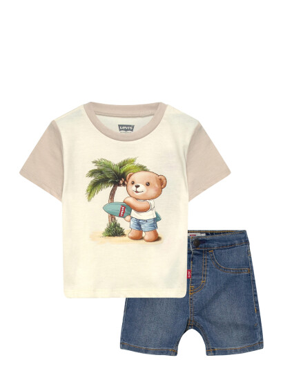 Levi"s Lvb Palm Tree Tee & Denim Set Cream 62 Levi"s Lvb Palm Tree Tee & Denim Set Cream 62