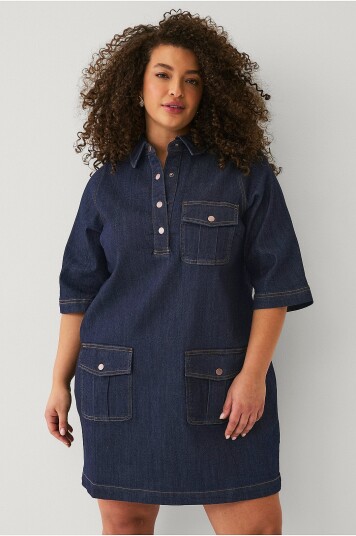 Zizzi Denimkjole jElivia 3/4 Abk Dress Blå Zizzi Denimkjole jElivia 3/4 Abk Dress Blå