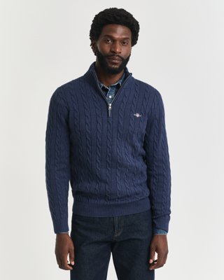 Gant Kabelstrikket genser med half zip DK JEANSBLUE MELANGE XXL