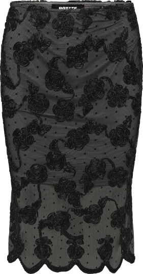 ROTATE Flower Mesh Midi Skirt Black 34
