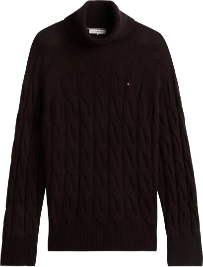 Tommy Hilfiger Soft Wool Cable Roll Nk Ls Swt CHOCOLATE S