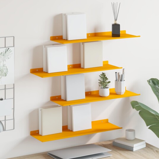 vidaXL Flytende hylle 4 pcs Sennepsgul 60 x 18 x 2,5 cm Stål