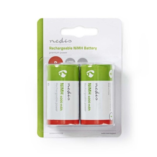 Nedis 4000 mAh Oppladbare HR20 Batterier - 2-Pakning, Forhånds Ladet, D-Format Nedis 4000 mAh Oppladbare HR20 Batterier - 2-Pakning, Forhånds Ladet, D-Format