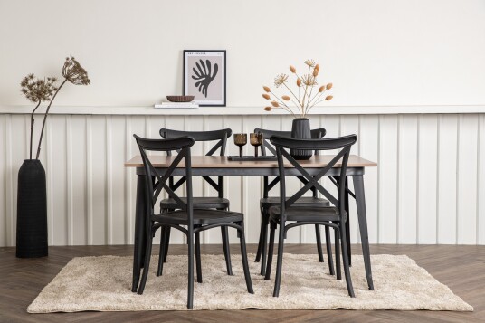 Venture Home Tempe Matgruppe 140 cm Rektangulær med 4 Crosett stoler Sort Venture Home Tempe Matgruppe 140 cm Rektangulær med 4 Crosett stoler Sort
