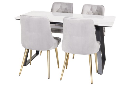 Venture Home Estelle Spisegruppe 140 cm Rektangulær med 4 Velvet Stoler Sort/Guld