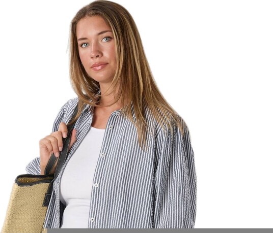 Seaside Marina Seersucker Oversized Shirt W