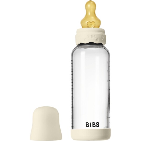 BIBS Boheme 240 ml Glass Babyflaske i Ivory med Latex