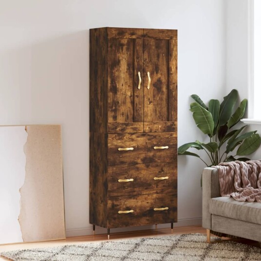 vidaXL Highboard røkt eik 69,5x34x180 cm konstruert tre 8720845491567