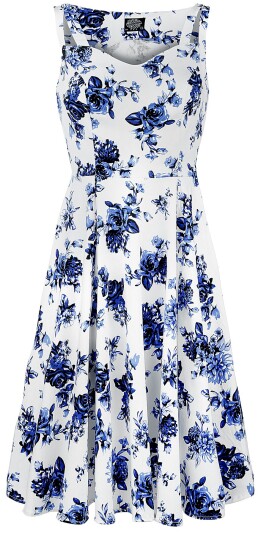 H&R London Rockabilly Middellang kjole Blå kjole med rosemønster S til 3XL Damer flerfarget